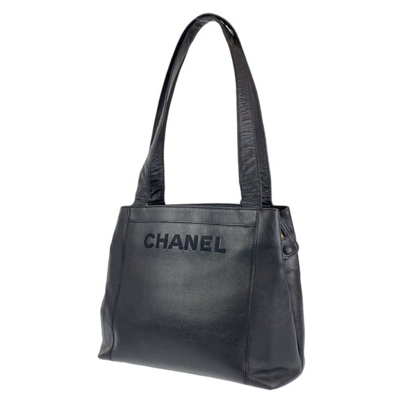 Authentic CHANEL CC Timeless Caviar Logo Shoulder Tote Bag Black Leather Purse - Picture 1 of 12